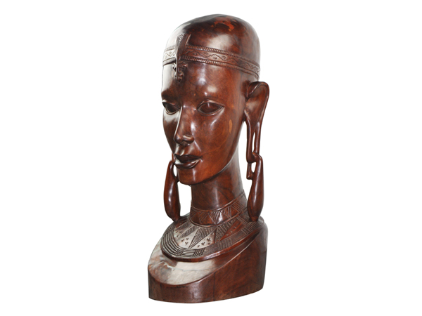 非洲进口Rose Wood木雕，非洲马赛人夫妇头部木雕（女），非洲红木/紫檀木/梨花木木雕(LWC-044)