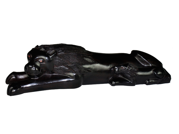 非洲进口Makonde马孔德木雕，非洲小狮子夫妇（公狮）木雕，非洲Makonde木雕，非洲马孔德木雕(LWC-095)