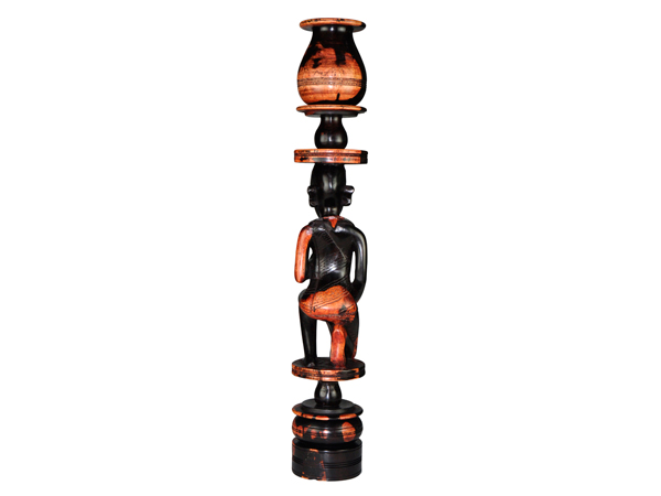 非洲进口Makonde马孔德木雕，非洲马赛人夫妇烛台木雕（女），非洲Makonde木雕，非洲马孔德木雕(LWC-101)