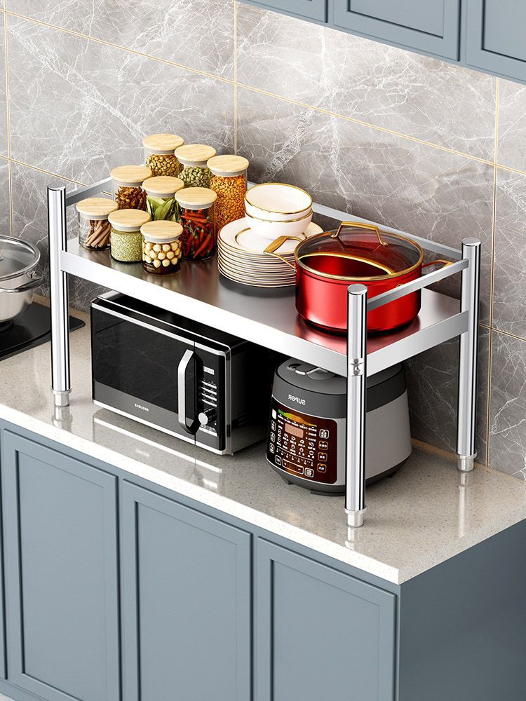 Table Mounted Rack Single-layer stainless steel kitchen rack table top microwave oven ...